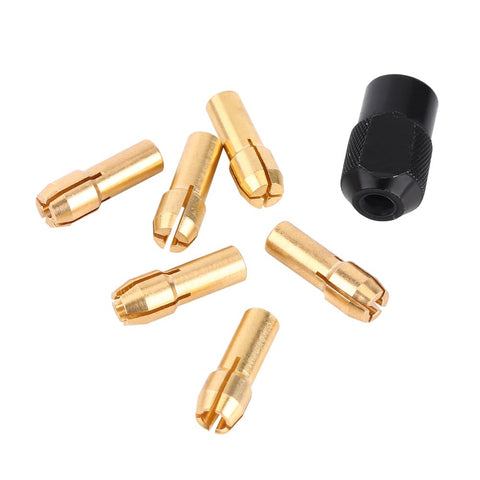 6Pcs Brass Collet Drill Chuck Set With 1mm To 3.2mm Capacity, Brass Sleeves And Black Cap, M8x0.75 Cap, Fits Rotary Tools