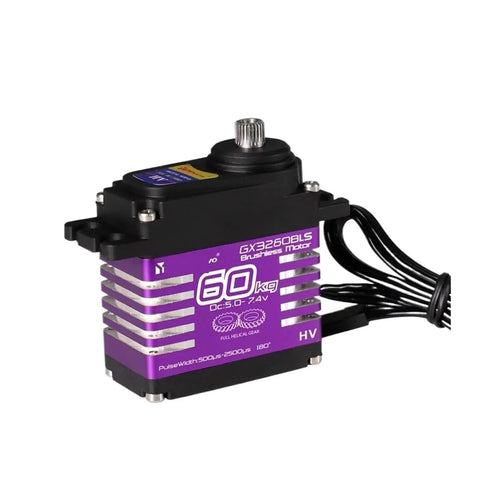 Waterproof IP68 Brushless RC Servo With 60kg Torque And Magnetic Induction, Steel Helical Gear, purple design, front view