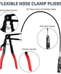 9 Piece Hose Clamp Pliers Set Long Reach Tool Kit with flexible wire long reach pliers and red rubber handles, close-up view.