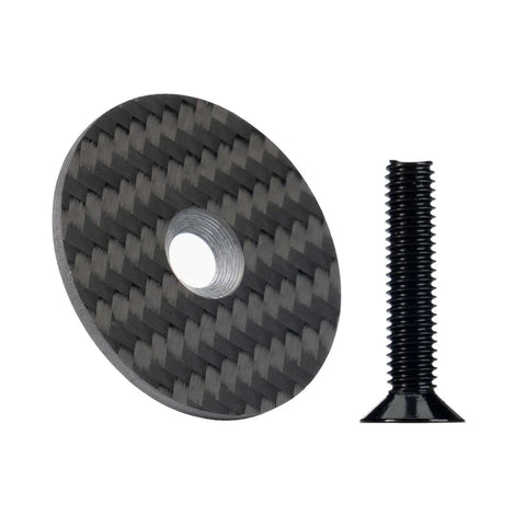Slick Carbon Fiber Bicycle Headset Top Caps With Stainless Steel Bolts Matte Black Coating Corrosion Proof Upgrade For Road And Mountain Bikes: carbon fiber cap and bolt