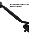 Heavy Duty 6 Inch Black Door Latch And Gate Latch With Rustic Cabin Hook And Eye Privacy Lock for Barn Doors in black finish.
