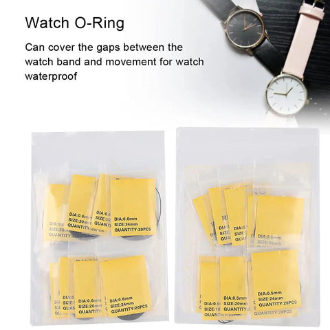 Pro Grade Rubber Watch Gasket Set For 16mm To 34mm Cases, 10 Sizes With 0.5mm And 0.6mm Thickness in packaging