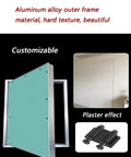 Heavy Duty Waterproof Gypsum Access Panel With Slick Flush Mount Fire Rated Inspection Door Solid Aluminum Frame Mechanical Shaft Cover Dead Nuts Tight Sealing For 27 By 79 Inch Hydrant Boxes - aluminum alloy outer frame with plaster effect.