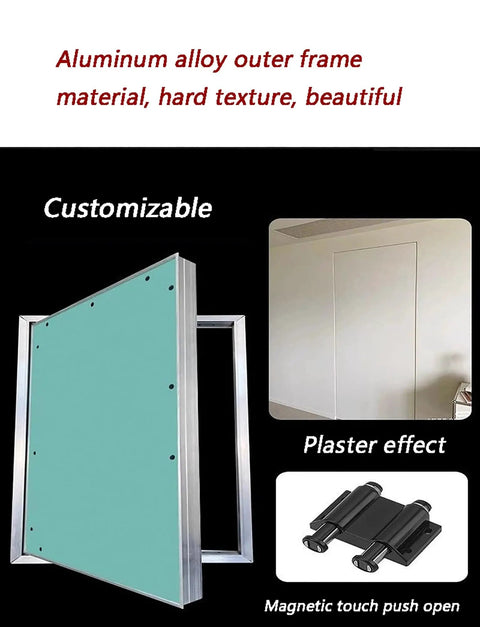 Heavy Duty Waterproof Gypsum Access Panel With Slick Flush Mount Fire Rated Inspection Door Solid Aluminum Frame Mechanical Shaft Cover Dead Nuts Tight Sealing For 27 By 79 Inch Hydrant Boxes - aluminum alloy outer frame with plaster effect.
