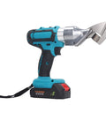 Fafeicy 21V Cordless Electric Metal Shears With Led Light And Variable Speed in blue and black, ideal for cutting metal sheets.
