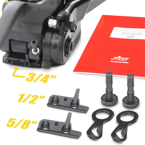 Heavy Duty Manual Steel Strapping Tool Adjustable Hand Tensioner Crimper And Cutter For 3/4 Inch Steel Banding Machine close-up of components and manual