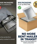 Comparison of loose and box packaging for Fifty Pack 6x8 Inch Thermal Insulated Bubble Mailers For Cold Shipping with metallic silver foil.