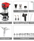 Smooth Operator Corded Wood Router With Variable Speed And 15 Pc Bit Set For Effortless Edge Work includes 3 chucks and attachments.