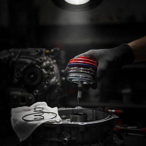 Street Ready Transmission Servo Cover Actuator Assembly Forged From Heavy Duty Aluminum Alloy Housing being installed in gearbox.