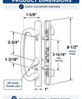 Product dimensions of Spruce Up Your Patio Entry With Snazzy Zinc Diecast Sliding Door Handles, showing measurements for installation.