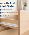 Slick Silent Cabinet Drawer Slides Kit With Mounting Screws, Heavy Duty Dresser Glides Replacement, white plastic glide in wooden drawer.