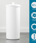 Freestanding Toilet Paper Storage Holder With Lid For 3 Extra Rolls White Floor Stand Organizer For Bathroom Discreet Modern Design