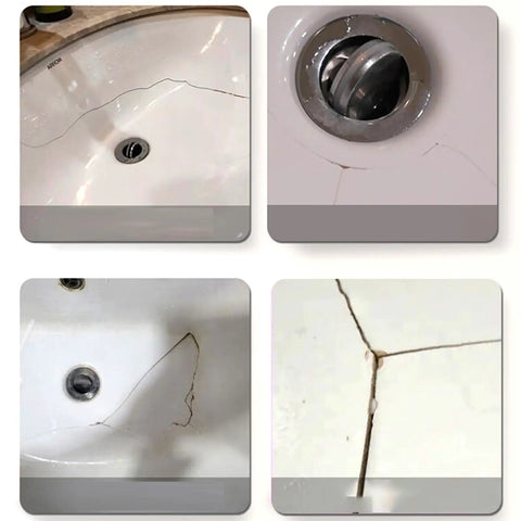 Cracked porcelain sink before and after repair with Ceramic Super Glue For Porcelain And Tile Repair Waterproof Instant Bond Adhesive Quick Drying Glue For Basins Dishes Mugs And Countertops Beast Bond That Prevents Cracks And Holds Strong.