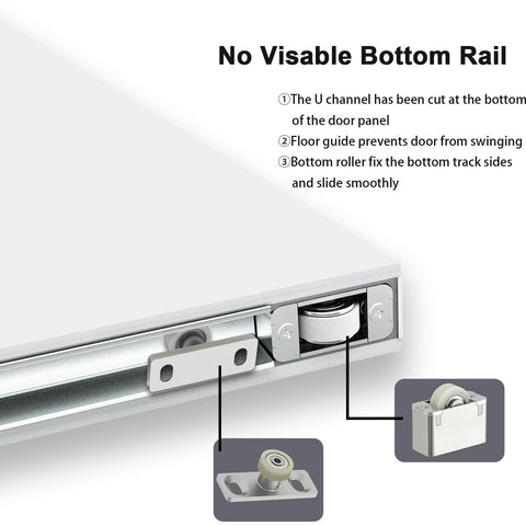 Concealed Sliding Barn Door 30 By 84 White Primed Flush Solid Core With Soft Close Installation Hardware and track details.
