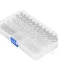 Top Shelf Rivet Nut Tool Kit With Built In Cutter And One Hundred M4 M8 Aluminum Rivnuts in a clear storage case.