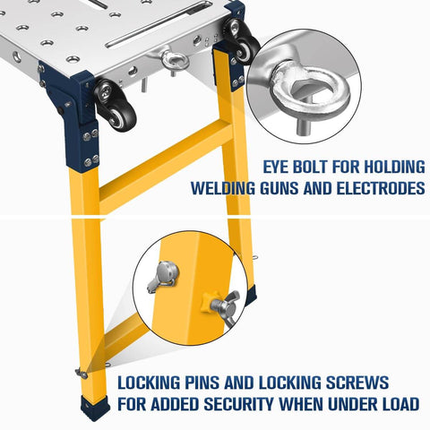 Beefy 2 In 1 Welding Table And Metal Work Bench With Casters 55 X 14 Inch Galvanized Top 1100 Lbs Load Capacity Adjustable Height