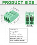 Beefy 10 Pack 3 Pin PCB Mount Screw Terminal Block Connector 5.08mm Pitch Green For 22-12AWG Cable 300V 10A Easy Clamp Wiring Terminal Block For DIY Electronics And Industrial Projects, green 3-pin PCB terminal block with 5.08mm pitch and dimensions