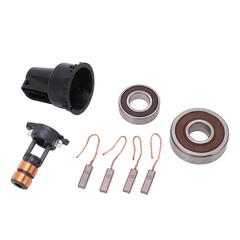 Pro Grade Alternator Rebuild Kit With Beefed Up Slip Ring Four Heavy Duty Carbon Brushes And Rock Solid Bearings for vehicle overhaul parts.