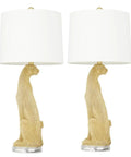 Leopard Glam 29 Inch Table Lamp Set of 2 in Gold with Drum Linen Shades Glam Bead Accents Modern Luxury Lighting for Living Room or Bedroom