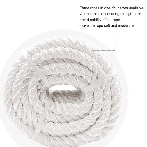 Coiled Beefy Heavy Duty Nylon Twisted Rope for Anchor Tree Work, 1/2 to 7/8 inch, White, Weather Resistant