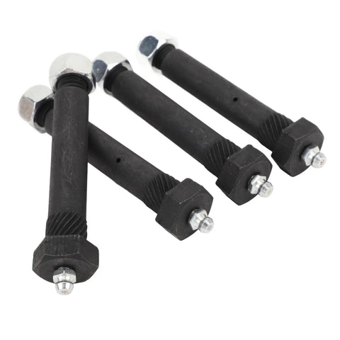 Greaseable Spring Shackle Bolts For Trailer Axles 9 By 16 Inch 3 In 6 Pack With Lock Nuts And Knurled Shoulder Built Tough For 2000 3500 5200 6000 7000 Lb Class Double Eye Slipper Springs Steel Construction, black steel bolts with zerk fittings