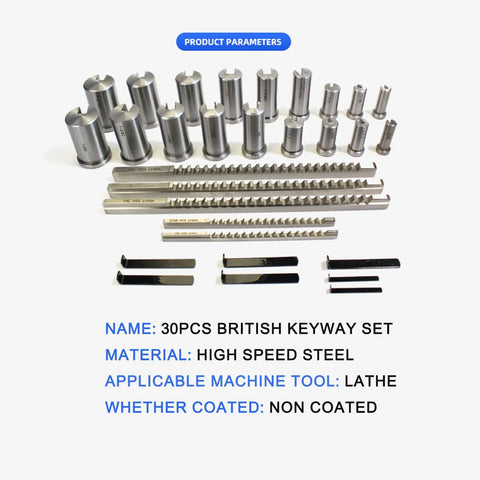 Keyway Broach Set In Fitted Box With 30 Pcs Includes 5 Broaches 18 Collared Bushings 7 Gaskets Push Type Keyway Broaches