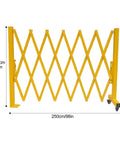Heavy Duty Expandable Safety Barrier Gate, Rock Solid Retractable Metal Traffic Barricade Fence for Driveways, 2.5m long, yellow metal construction.