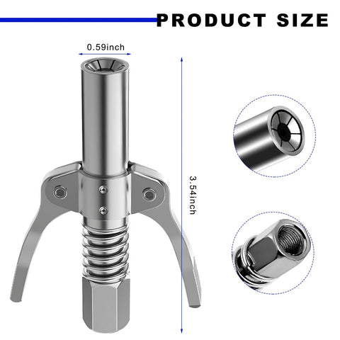 Front view of NYTKL grease gun coupler with double handles, chrome finish, 6-jaw design.