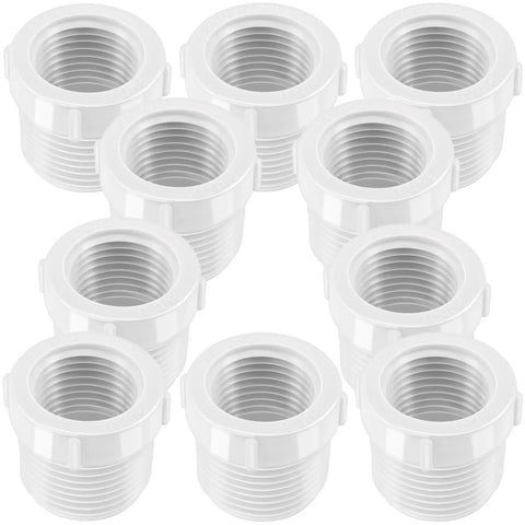 Bulk 10 Pcs PVC Pipe Fittings Set Male To Female Thread Reducer Bushings Three Quarters Inch To One Half Inch