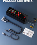 Portable Tire Inflator With Color LED Screen, 12V Car Air Pump, charging cable, and accessories on display