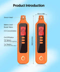 Two orange Portable Carbon Monoxide Detector With LCD Display, Battery Powered Handheld CO Monitor Alarm for Home Outdoor Travel.