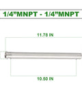 Two Pack 304 Stainless Steel Pipe Nipples with One Quarter Inch NPT Male Threads, 12 Inch Length, corrosion resistant, ideal for plumbing