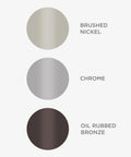Color options for Chrome Shower Curtain Hooks Set Of 12 With Double Roller Glide For Smooth Quiet Operation, shown in chrome, brushed nickel, and oil rubbed bronze.