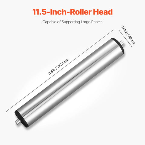 11.5-inch roller head supporting large panels for Killer 2 Pack Adjustable Roller Stands Built Like A Tank With Chrome Steel Supports Up To 250 Pounds Each For Straight Up Heavy Duty Workshop Tasks And Precision Cuts.