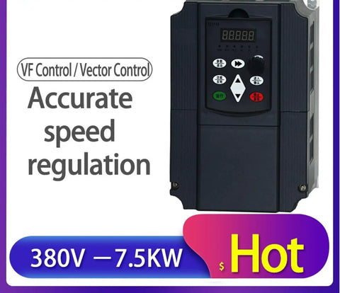 380V Three Phase Variable Frequency Drive Inverter For Motors No Fuss Speed Controller 0.75kW To 7.5kW Range Adjustable 0 To 400Hz 50/60Hz Industrial VFD With Overload Protection, black VFD unit