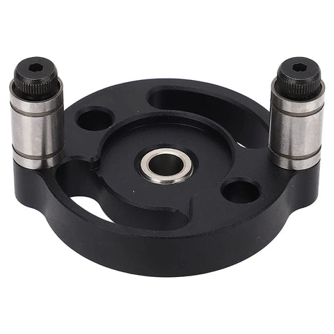 Pro Grade Self Centering Doweling Jig With Eight Precision Drill Bushings And Hole Punch Locator For Smooth Wood Assembly Built Tough From Rust Proof Aluminum Alloy For Hassle Free Dead On Results Black close-up of jig component with guide bushings