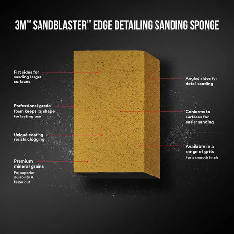Dual Angle Sanding Sponge 320 Grit For Wet Or Dry Use, professional-grade foam with angled sides for detailed sanding