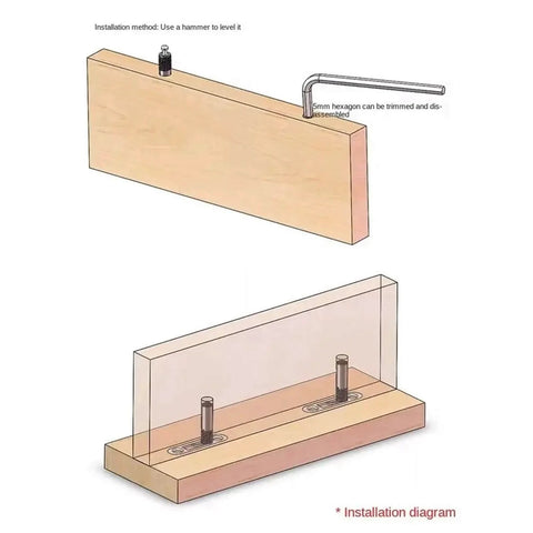 Installation diagram of Two In One Invisible Connectors Set For Cabinets And Bookshelves White 100 Piece Durable Metal Hardware.