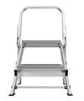 Front view of Lightweight Aluminum 2 Foot Grab And Go Safety Step Stool With Handy Handrail 300 Lb Rating 2 Step Design Type 1A