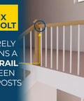 Illustration of Slipfix Railbolt handrail post to post fastening system for stairs, showing secure connection between posts.