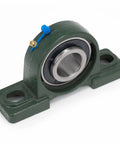 Two Pack Pillow Block Mounted Ball Bearings UCP20721 Bore One And Five Sixteenths Inches Cast Iron Housing With Rust Resistant Paint Self Aligning Chrome Steel Sealed Bearings Easy Install Durable Shaft Alignment Low Maintenance Cost Saving, green cast iron housing
