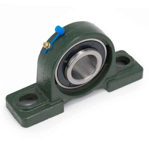 Two Pack Pillow Block Mounted Ball Bearings UCP20721 Bore One And Five Sixteenths Inches Cast Iron Housing With Rust Resistant Paint Self Aligning Chrome Steel Sealed Bearings Easy Install Durable Shaft Alignment Low Maintenance Cost Saving, green cast iron housing