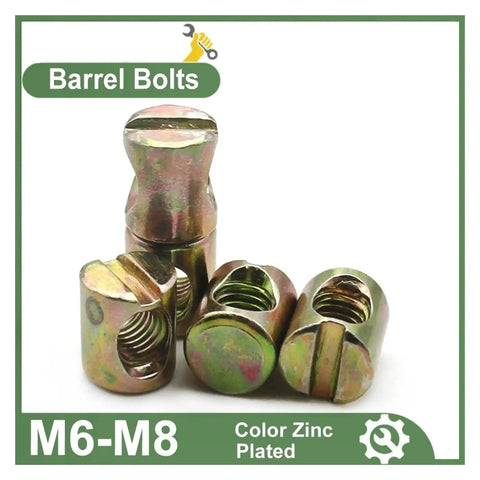 Barrel Nuts For Furniture And Diy Woodworking Hammer Head Threaded Inserts M6 M8 Zinc Plated 10 Pcs Cross Hole Design