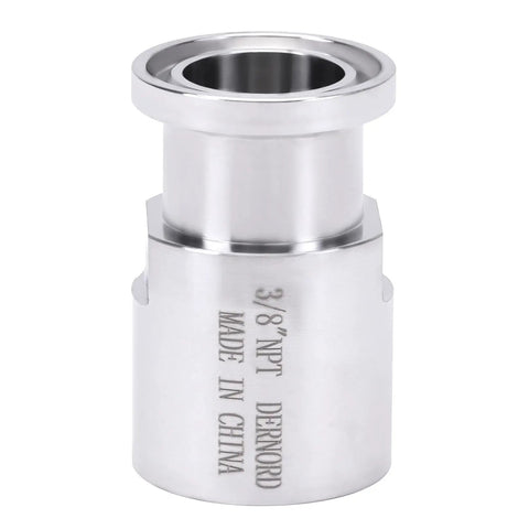 Front view of One Half Inch Tri Clamp Adapter To Three Eighths Inch FNPT Thread Ferrule Sanitary Pipe Fitting in Stainless Steel 304