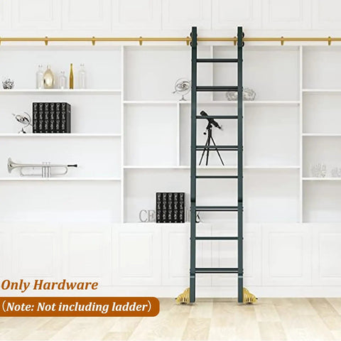 Built Like A Tank Heavy Duty Sliding Ladder Rail Kit With Smooth Carbon Steel Track For Library Loft Spaces mounted on shelves.