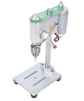 Heavy Duty Mini Benchtop Drill Press With Precise Variable Speed Control Ideal For Jewelry Wood And Metal Work on silver base.