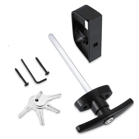 Heavy Duty Shed Door Latch Kit With T Handle And D Handle For 4.5 Inch Thick Doors, 4.5 And 5.5 Inch Stem, Black Powder Coated Finish, Includes 4 Keys, Screws And Allen Wrench, Barn Storage Door Lock Set black shed door latch kit with keys and screws