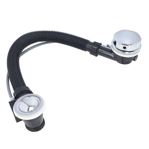 Aramox Bathtub Overflow Drainer Plastic Overflow Drain Pipe 65cm Concealed with flexible hose and chrome finish.