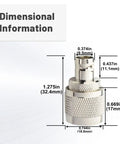 BNC Female To UHF Male PL259 RF Coaxial Adapter 2 Pack For CB Ham Radios Coax Connectors with dimensions