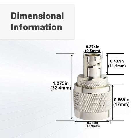 BNC Female To UHF Male PL259 RF Coaxial Adapter 2 Pack For CB Ham Radios Coax Connectors with dimensions